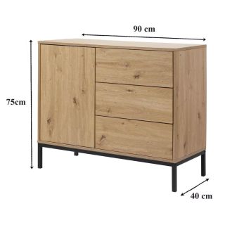 Cassettiera madia in stile industriale con decoro rovere - 90x40 H80 -50%