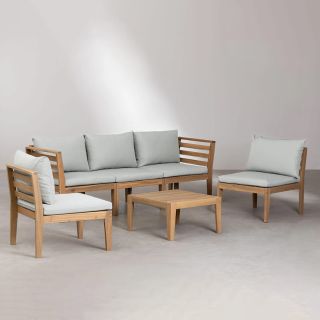 Set salotto da giardino divano + 2 poltrone + tavolino in acacia