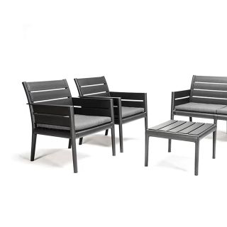 Salottino da Giardino Panka in Materiale Riciclato – 2 Poltrone e Tavolino con Cuscini