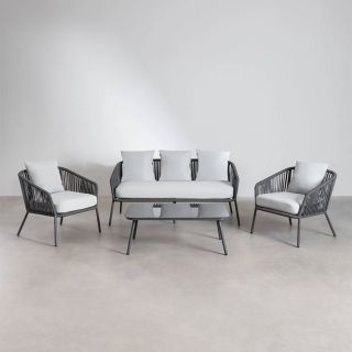 Set salotto da giardino divano + 2 poltrone + tavolino in alluminio