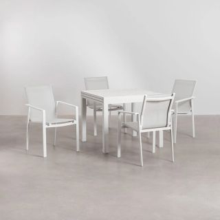 Set tavolo quadrato allungabile 90x90h75 con 4 sedie da giardino