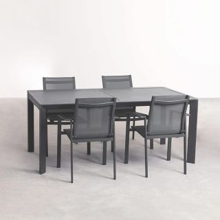 Set tavolo rettangolare allungabile 180x100h75 con 4 sedie da giardino