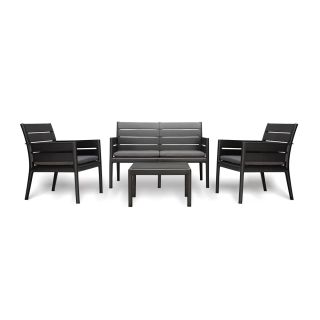 Set Salotto da Giardino Panka in Materiale Riciclato - Divano + 2 Poltrone + Tavolino + Cuscini