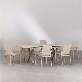 Set tavolo rettangolare allungabile 180x90h75 con 6 sedie da giardino