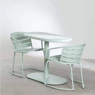 Set tavolo ovale da giardino con due sedie in metallo