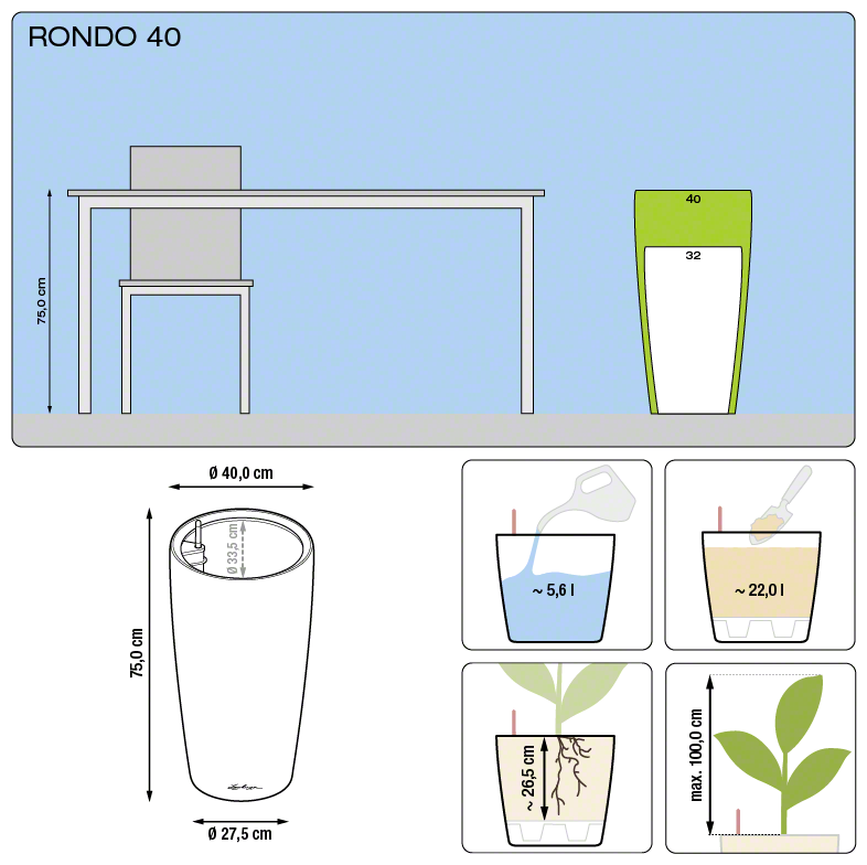 Vaso Rato Round Con Inserto - Diametro 20,5 Cm - Grigio Antracite - Plastica UV Resistente Per Interni/Esterni