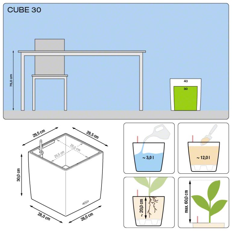 Misure Vaso Cube Premium Lechuza 30x30