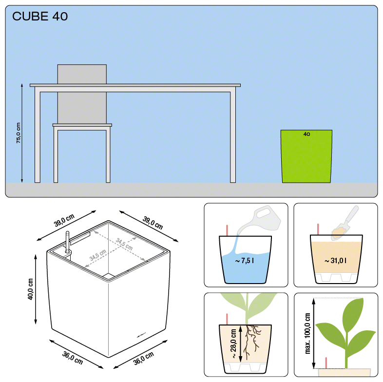 Misure Vaso Cube Premium Lechuza 40x40