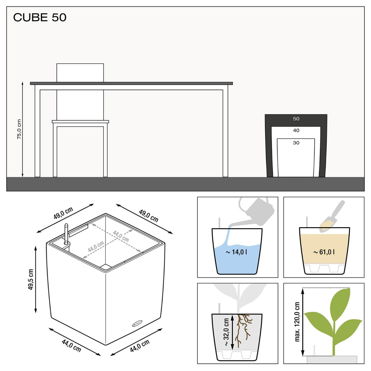Misure Vaso Cube Premium Lechuza 50x50